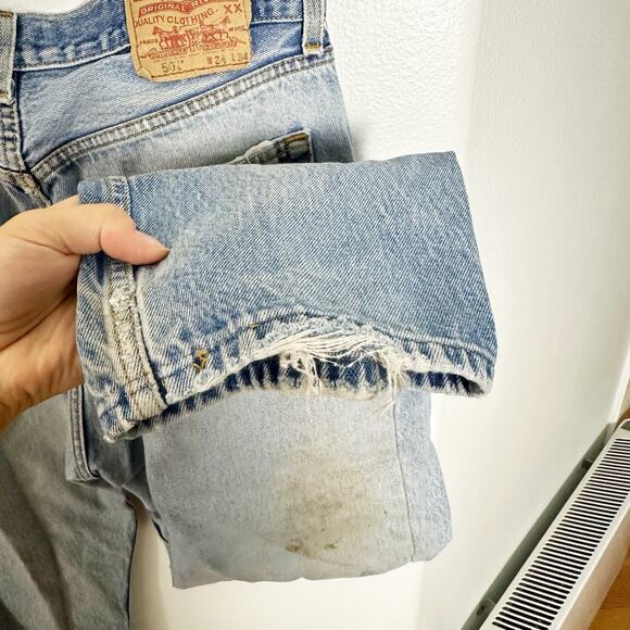 Levi's Light Wash 501 Button Fly Patchwork Straight Leg Jeans sz 34 - Picture 10 of 13